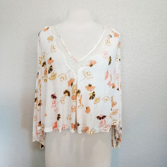 Free People Tops - Free People White Floral Crop Racerback Tank Size 6
